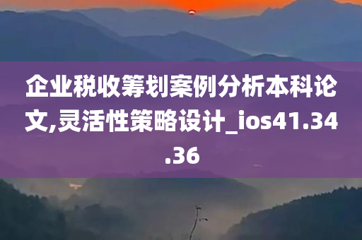 企业税收筹划案例分析本科论文,灵活性策略设计_ios41.34.36