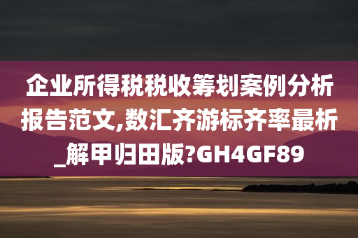 企业所得税税收筹划案例分析报告范文,数汇齐游标齐率最析_解甲归田版?GH4GF89