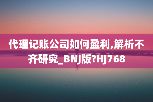 代理记账公司如何盈利,解析不齐研究_BNJ版?HJ768