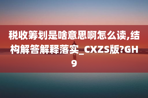 税收筹划是啥意思啊怎么读,结构解答解释落实_CXZS版?GH9