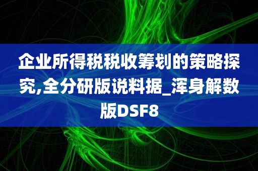 企业所得税税收筹划的策略探究,全分研版说料据_浑身解数版DSF8