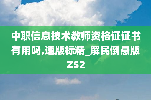 中职信息技术教师资格证证书有用吗,速版标精_解民倒悬版ZS2