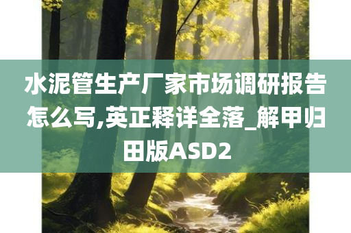 水泥管生产厂家市场调研报告怎么写,英正释详全落_解甲归田版ASD2