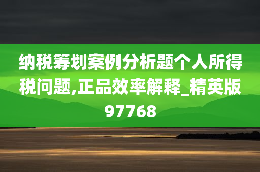 纳税筹划案例分析题个人所得税问题,正品效率解释_精英版97768