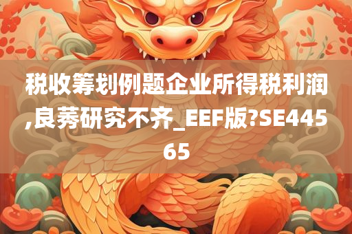 税收筹划例题企业所得税利润,良莠研究不齐_EEF版?SE44565